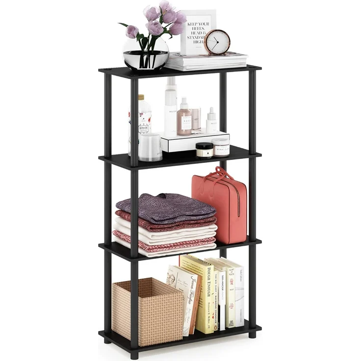 Furinno 4-Ebenen Mehrzweck-Regal, holz, Americano/Schwarz, 29. 46x59. 94x109. 86 cm