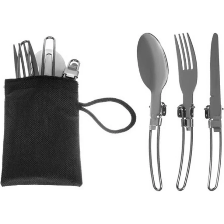 Trizand Geschirr-Set Touristengeschirr Campinggeschirr (18-tlg), 4 Personen, Edelstahl, Klappbare Griffe und Tragetasche für platzsparenden Transport – Bild 4