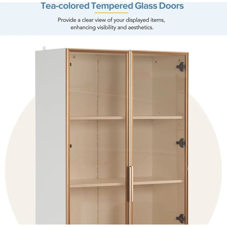 Glasvitrine mit LED-Beleuchtung, doppeltürige Vitrine mit beweglichen Einlegeböden, 80*40*160cm,Hochschrank für Wohnzimmer, Standvitrine,Badezimmerschrank--Weiß--80x40x160cm--YOUDENOVA – Bild 10