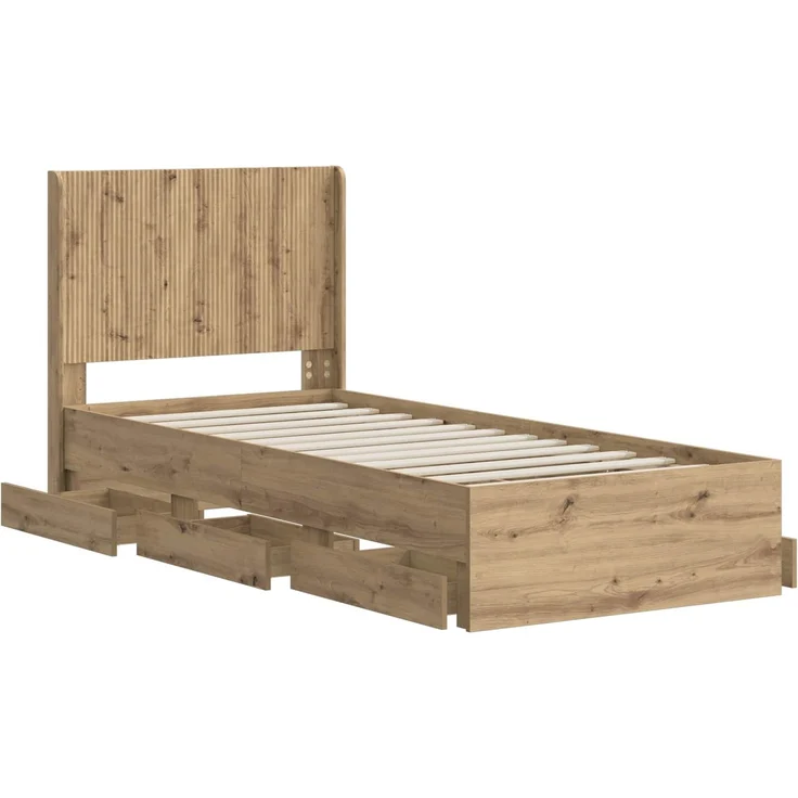 vidaXL Bettgestell mit Stauraum und Kopfteil Artisan-Eiche 90 x 200 cm 3445813 – Bild 4