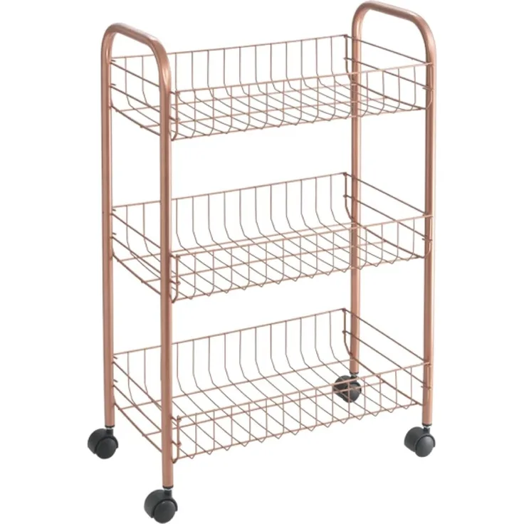 METALTEX 344403000 Lugano Allzweckwagen mit 3 Etagen Polytherm Copper / Rollregal, Höhe 63 cm