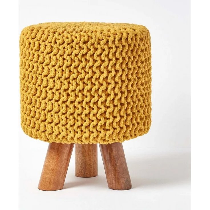 Homescapes Fußhocker Gestrickter Fußhocker, 42 cm hoch, Senf
