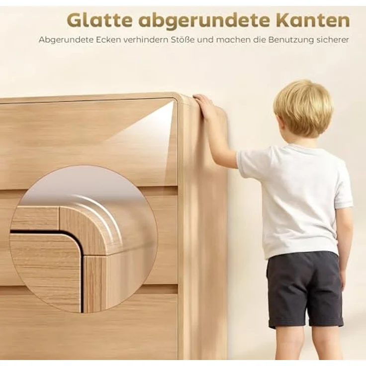 HOMCOM Sideboard mit 6 Schubladen, abgerundeten Kanten (Kommode, 1 St, 100 cm Aufbewahrungsschrank), für Wohnzimmer, Küche, Esszimmer, 100 x 38 x 86 cm, Naturholz – Bild 5