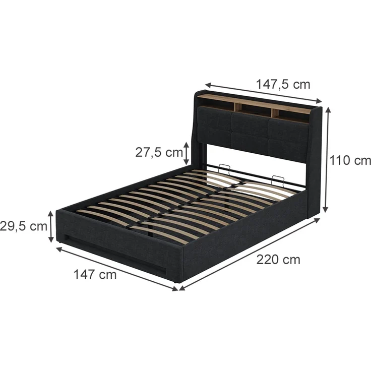 Polsterbett Christin Anthrazit/Eiche mit LED und USB-Anschluss Vitalispa – Bild 2