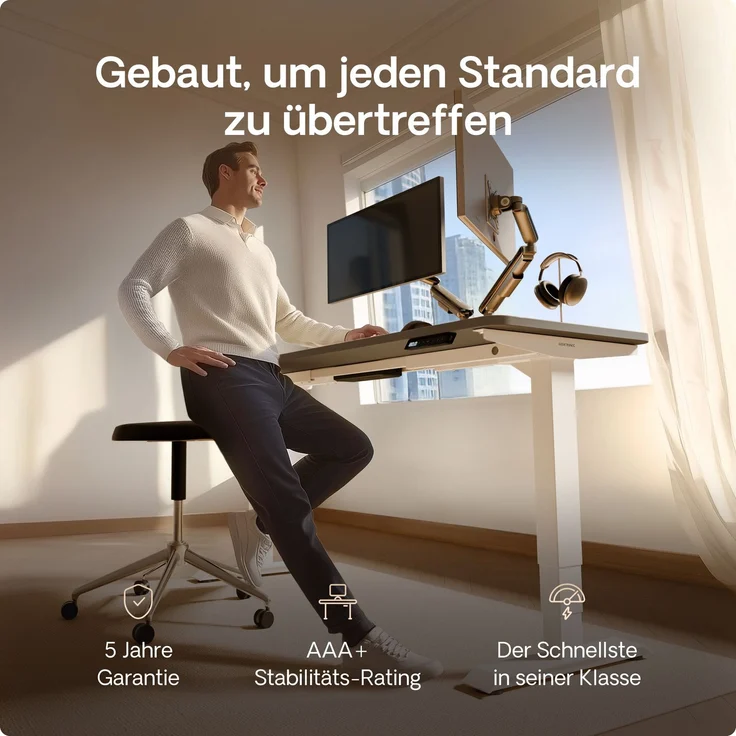 Desktronic HomePro Elektrisch höhenverstellbarer Schreibtisch 120x60cm Weiß/Grau mit Memory-Funktion, Anti-Kollisions Technologie, USB-A und USB-C-Ladeanschlüssen – Bild 2