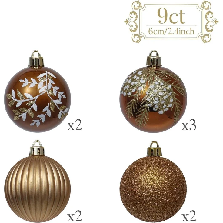Valery Madelyn 9er Pack 6CM Kunststoff Weihnachtskugeln Wald Thema Kupfergold – Bild 5