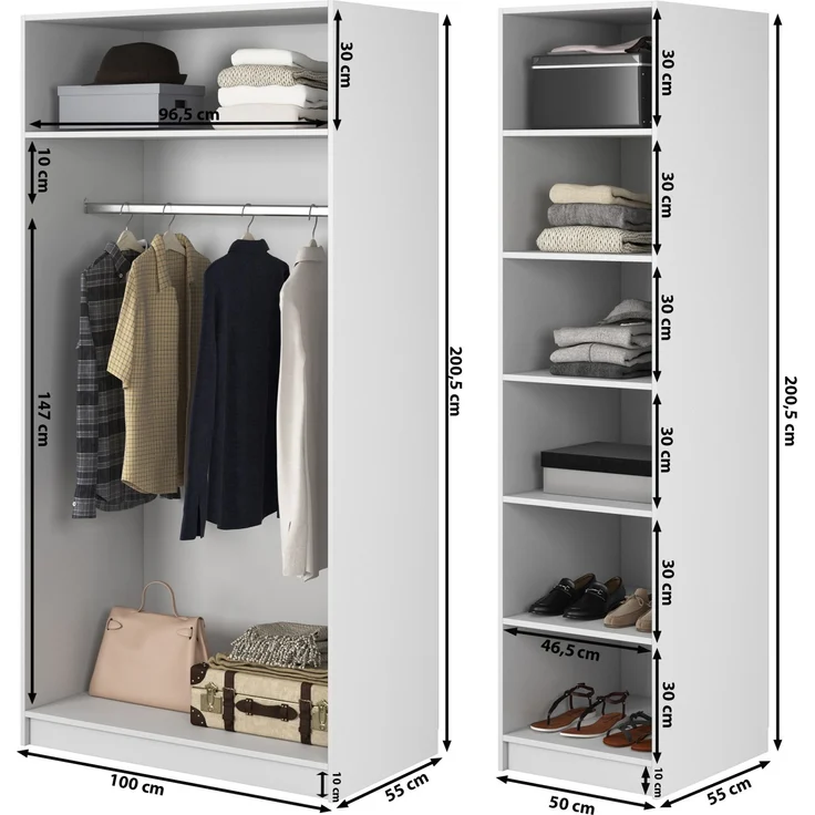 Selsey 'Moonir' Kleiderschrank 3-türig mit langer Kleiderstange und Regalen, weiß 200 x 150 x 57 cm – Bild 5