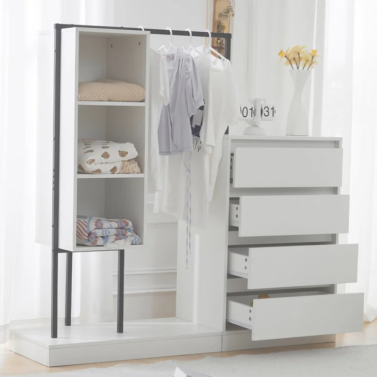 Praktischer Schuhschrank mit Garderobenfunktion in modernem Weiß-Schwarz-Design - Geräumiger Stauraum mit 4 Schubladen 3 Ablagefächern và Kleideraufhängung - Stabile Kommode aus hochwertiger Spanplatte và Metall für Flur Diele Wohnzimmer - Mit Kippsich... – Bild 2