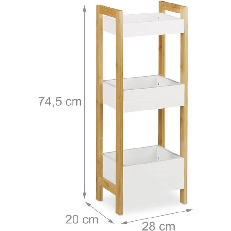 Relaxdays Badregal, freistehendes Standregal mit 3 Körben, Bambus und MDF, Natur/Weiß, 74,5 x 28 x 20 cm – Bild 4