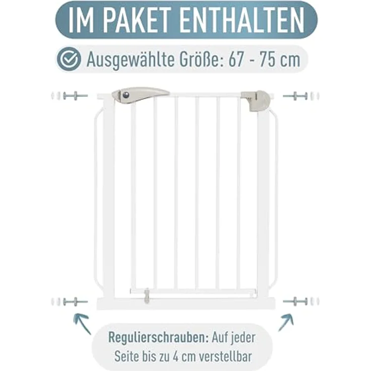 ib style® Berrin ! PREISSIEGER ! Treppengitter 58-175 cm | Ohne Bohren |Auto-Close| 90° Stop | Einhand Bedienung | 68-76 cm – Bild 9
