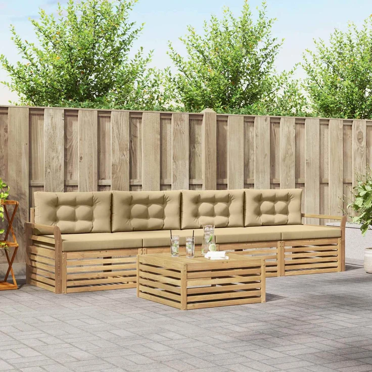 vidaXL Outdoor-Sofagarnitur 5 Stk. Weiß und Beige Massivholz Akazie 3390008 – Bild 1