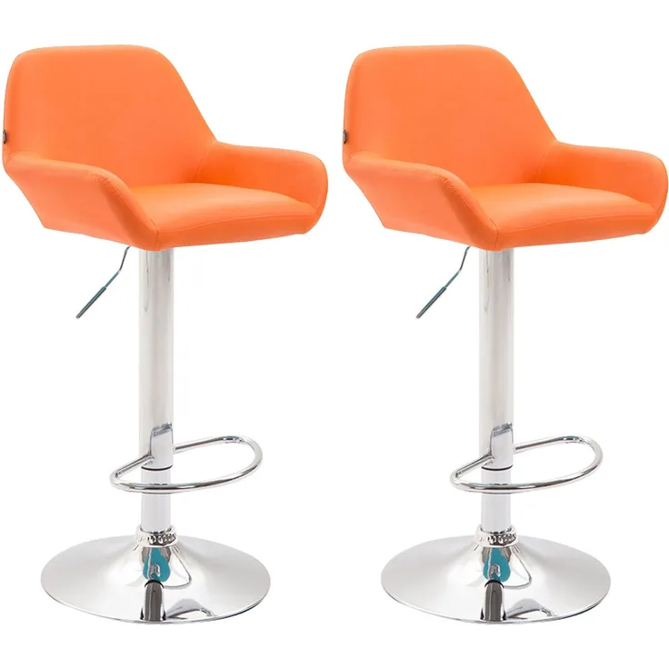 DELUKE® Barhocker 2er Set DUBLIN - Orange, Kunstleder, Chrom Barhocker mit Lehne Barstuhl Tresenhocker Tresenstuhl Kneipenhocker Kneipenstuhl