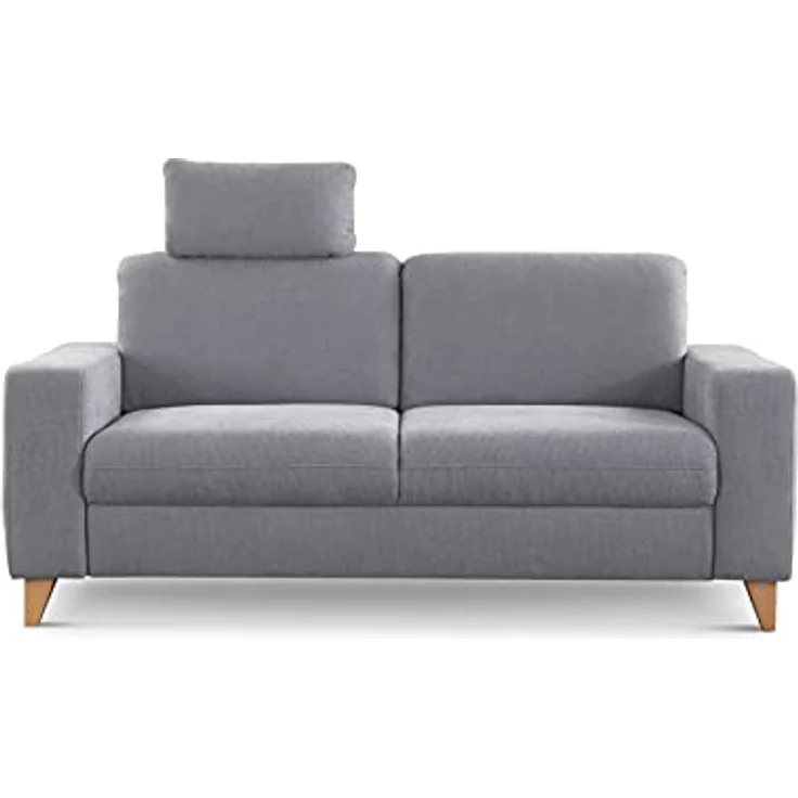 CAVADORE 2,5-Sitzer Sofa Lotta / Skandinavische 2,5er-Couch mit Federkern, Kopfstütze und Holzfüßen / 183 x 88 x 88 / Webstoff, Hellgrau – Bild 2