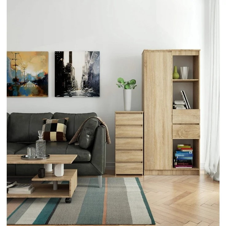 Home Collective Kommode 40 cm breit Holz Highboard Sideboard für Flur Schlafzimmer Wohnzimmer (Mehrzweckschrank Schrank schmal Kommode Schlafzimmer mit Schubladen), Kinderzimmer Organizer, 92 cm hoch mit 5 Schubladen sonoma Eiche – Bild 3