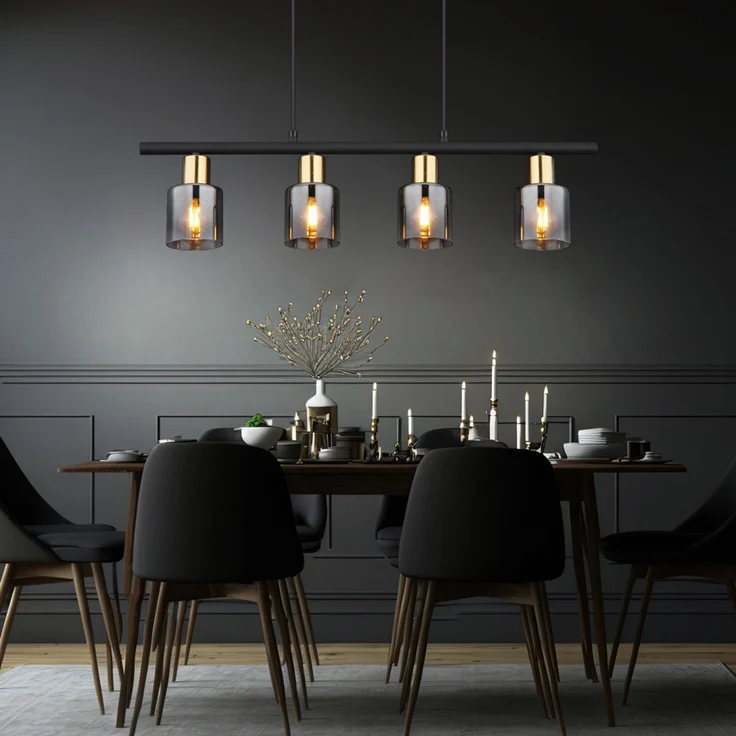 LED Pendelleuchte, Metall, Gold, Glas Rauchfarbe, L 65 cm – Bild 4