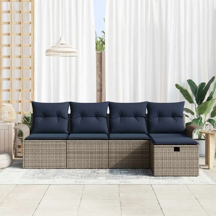 vidaXL Gartensofa-set 5 stk. Grau und Marineblau Poly-Rattan 3358864 – Bild 3