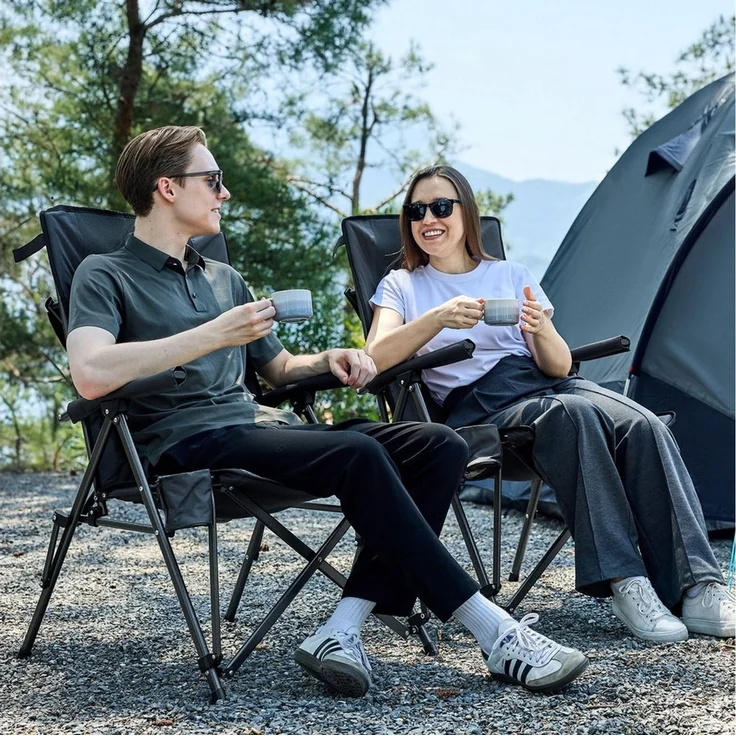 TIMBER RIDGE Campingstuhl Faltbar Breiter Sitz 55cm Leicht Klappstuhl 150kg Belastbar (1 St), 55×48×102cm, schwarz – Bild 2