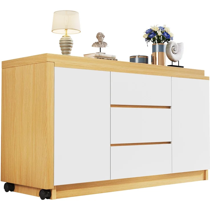 Schreibtisch mit drehbarer Tischplatte, Stauraum & Rollen, 120x50x76,5 cm, Eiche/Weiß – Bild 9