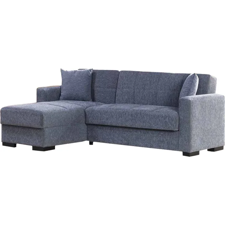 Dmora Schlafsofa mit Halbinsel Armadillo, Wende-Ecksofa, Wohnzimmersofa mit Chaiselongue und 2 Kissen, 230 x 150 x 81 cm, Grau