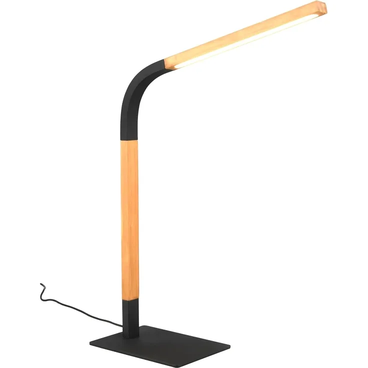 LED Schreibtischleuchte NORRIS Schwarz mit Holz, Höhe 42cm
