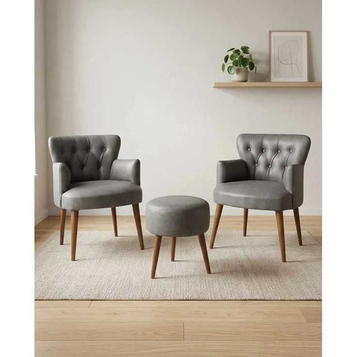 Hanah Home 'Az-2Rom-Cvz - Grey' Ohrensessel- und Hocker-Set (3-teilig), Grau, 60 x 84 x 52 cm – Bild 1