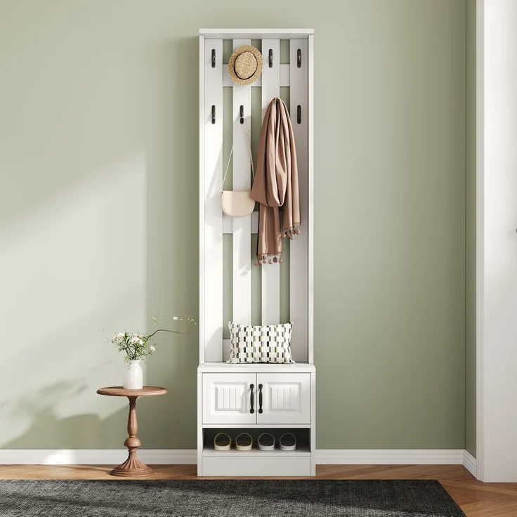 Schuhschrank mit Sitzfläche und Stauraum, multifunktionaler Schrank, Kleiderschrank Garderobenschrank Dielenschrank mit Türen und schwarzem Griff – Bild 3