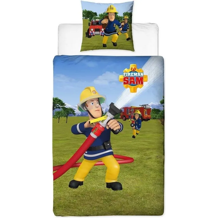 Feuerwehrmann Sam Kinderbettwäsche für Jungen 135x200 + 80x80 cm MISSION aus 100% Baumwolle