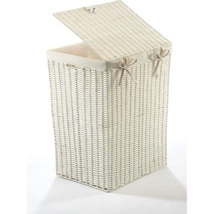 Kobolo Wäschekorb Wäschebehälter Korb aus Kunststoff weiß - mit Textileinsatz (mit Deckel) – Bild 4