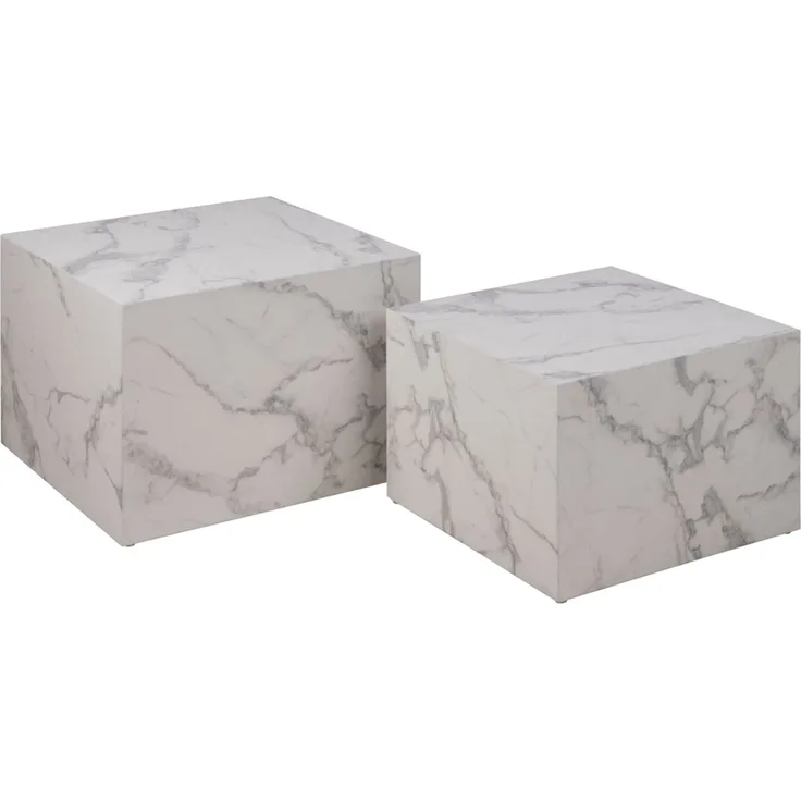 AC Design Furniture Dicte quadratischer Couchtisch 2er-Set, Weiß mit Marmoroptik, Eleganter Wohnzimmertisch, Beistelltisch für Wohnzimmer, B: 58 x H: 40 x T: 58 cm und B: 50 x H: 33 x T: 50 cm