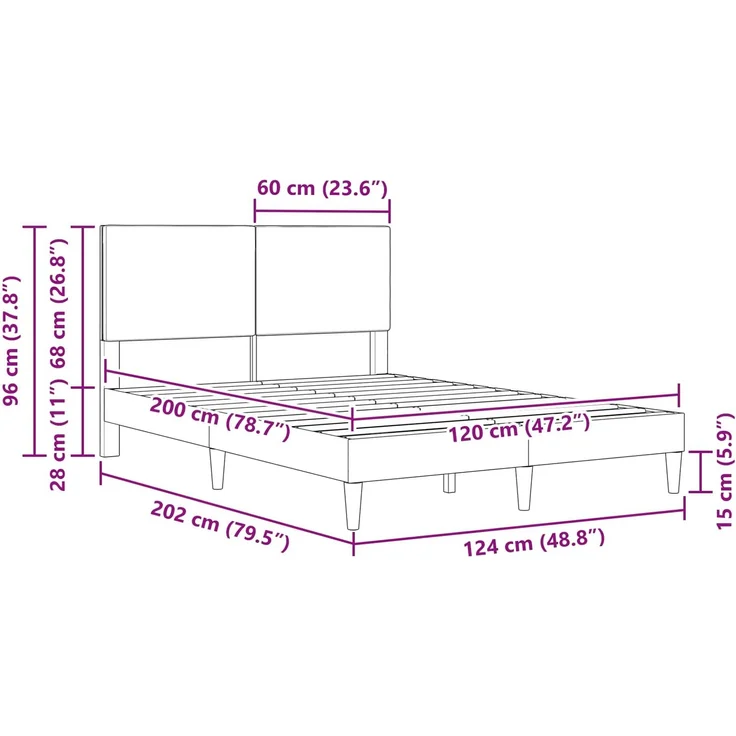 vidaXL Bettrahmen mit Kopfteil Hellgrau 120x200 cm Cordstoff 42027724 – Bild 10