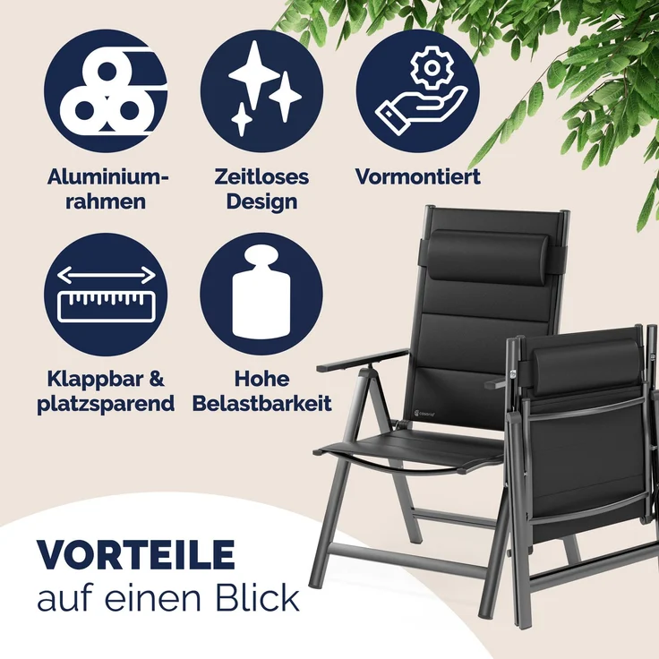 CASARIA® Alu Gartenstühle 4er Set Gepolstert 8-Fach Verstellbar Anthrazit – Bild 9