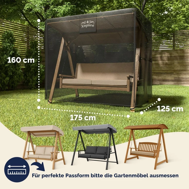 KINGSLEEVE® Abdeckung Hollywoodschaukel 175x125x160cm Wasserdicht Winterfest – Bild 2