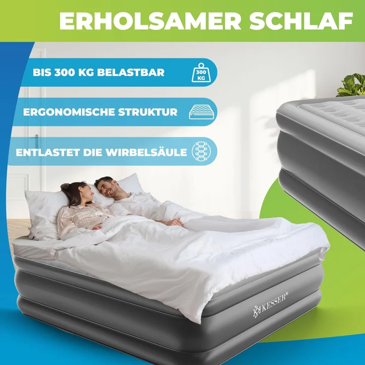 KESSER® Aufblasbare Matratze Luftbett mit eingebauter elektrischer Pumpe integrierte erhöhte aufblasbare Matratze für Übernachtungsgäste mit Aufbewahrungstasche Doppel, Grau / Anthrazit – Bild 3