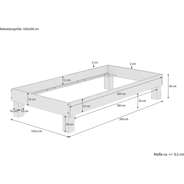 Holzbett breites Einzelbett 100x200 Buche geölt Futonbett mit wählbarem Zubehör V-60.87-10Federholzrahmen inkl. – Bild 3