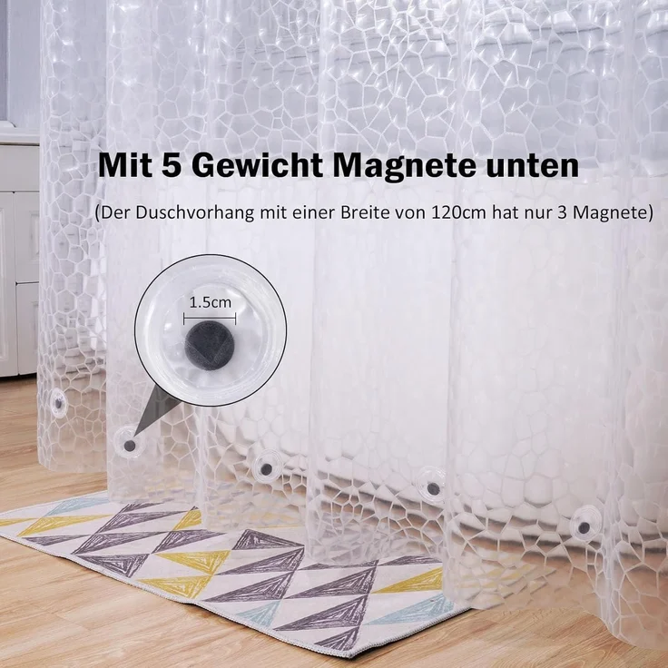Duschvorhang Transparent 200x200cm Anti-schimmel mit 5 Magnete 3D Muster – Bild 4