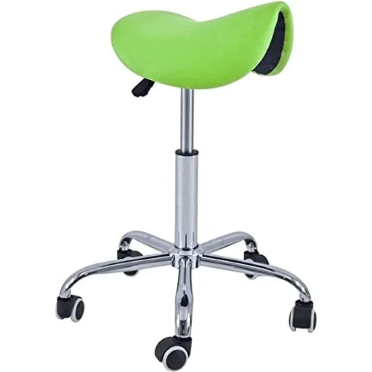 QUIRUMED Pony-Hocker mit 5 Rädern, Chromgestell, Farbe Pistaziengrün, Kunstlederpolsterung, höhenverstellbar, leicht, ergonomisches Design, drehbar, bis zu 150 kg