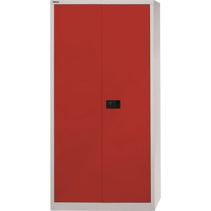 BISLEY Universal Flügeltürenschrank abschließbar - Stahlschrank mit 3-Punkt-Schloss, Tiefe: 50 cm - Werkstattschrank aus Metall mit 4 verzinkten Fachböden für 5 Reihen - Farbe: lichtgrau/kardinalrot, HC782S4G-506
