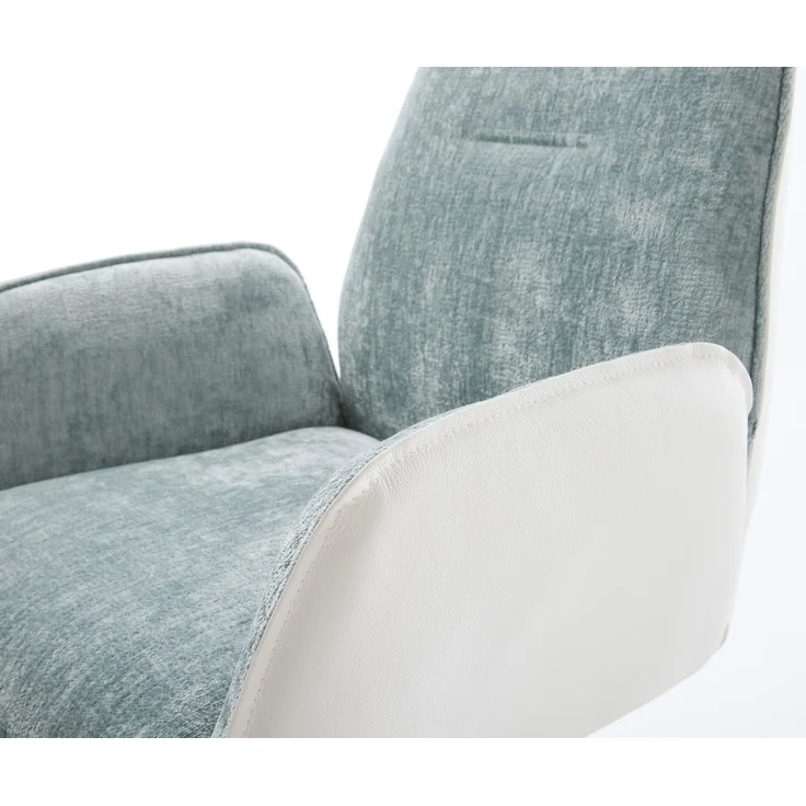 Drehstuhl Zoa-Flex Materialmix Echtleder Weiß-Pastellblau Kreuzgestell breit Weiß 360° drehbar Wippfunktion Taschenfederkern – Bild 4