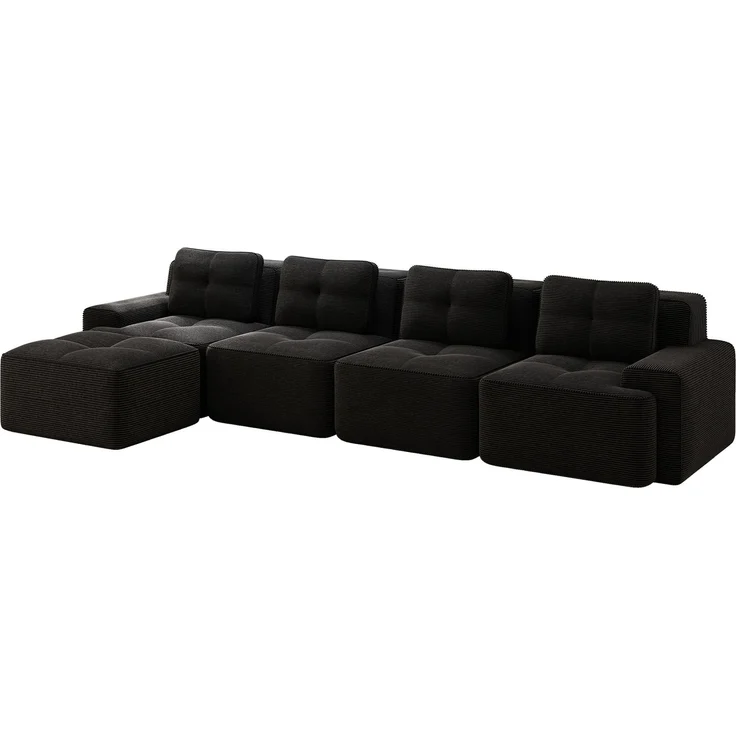 EINHOM Boneless Sofas für Wohnzimmer, Modulares Sofa mit L-förmiger Chaiselongue, 4-Sitzer Bequem Polstertes Tiefsitz Corduroy-Cloud-Sofa, Montagefreies Sofa, Rutschfestes Design, Schwarz – Bild 6