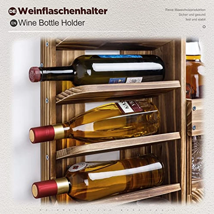 Yorbay Weinregal Weinregal aus Holz, Wandbar mit Korkhalter, Holzregal für Weingläser, Whiskygläser, Wandmontage Wand Flaschenhalter Vintage Stil für Hausbar – Bild 8