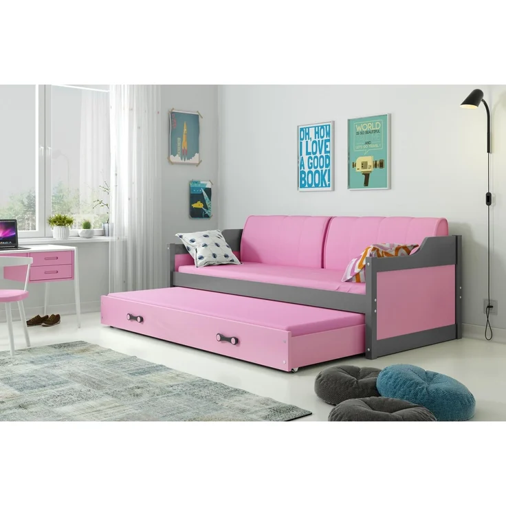 BMS Jugendbett Dawid Graphit Rosa Bettkasten 2xMatratze – Bild 2