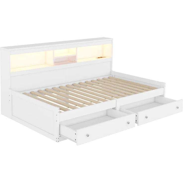 Merax Kinderbett LED Daybett Einzelbett 90x200cm mit Ladefunktion und 2 Schubladen, Weiß – Bild 7