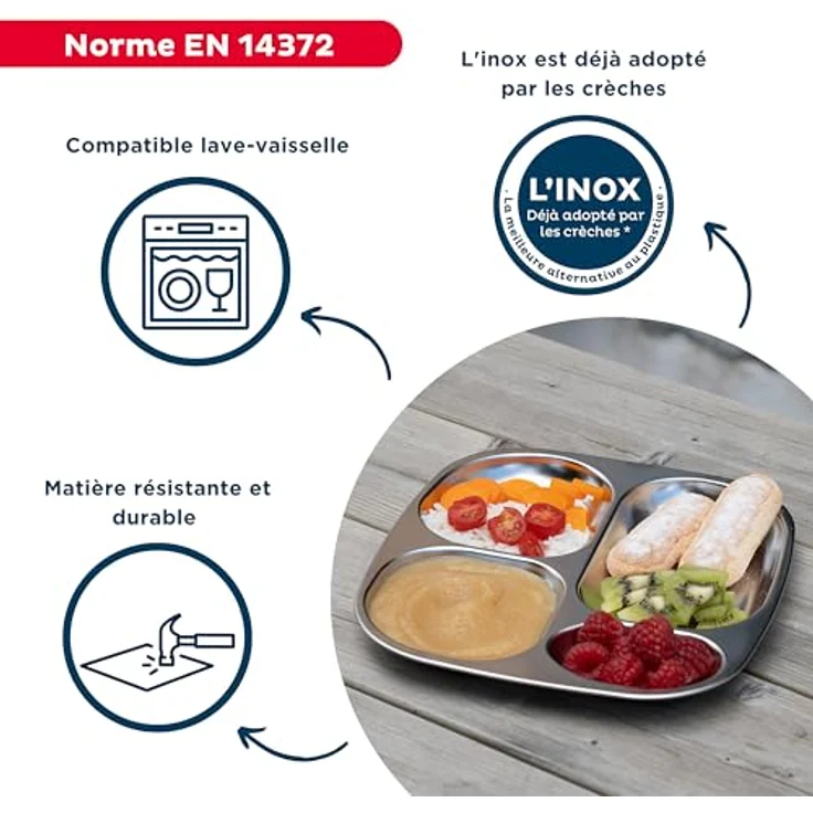THERMOBABY Tablett mit Fächern aus Edelstahl, für Kinder, 4 Fächer, langlebig | Tablett aus Edelstahl mit 4 Fächern, leicht, robust, spülmaschinenfest, nimmt weder Geschmack noch Gerüche an, langlebig. – Bild 3