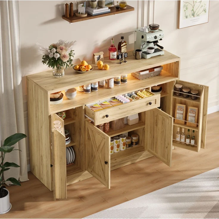 Sideboard 140 x 35 x 95 cm aus MDF mit RGB-LED-Beleuchtung und Schublade – Bild 3