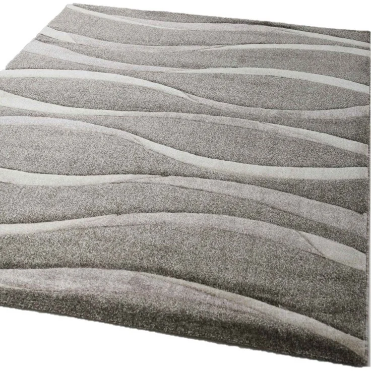 Vimoda Teppich Wohnzimmer hochwertiger Modern Wellenmuster, Rechteckig, Höhe: 12 mm, Hoch tief dichter, angenehmer Teppich in Grau Anthrazit Braun Beige – Bild 1