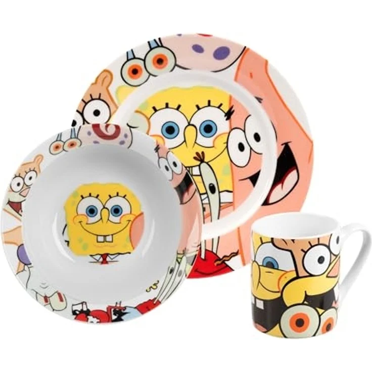 United Labels® Frühstücks-Geschirrset Spongebob Schwammkopf - allover - 3-tlg, 1 Personen, Porzellan – Bild 1