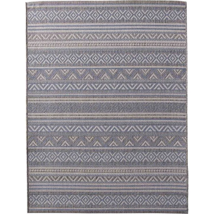 TaraCarpet Teppich Regina Teppich aus robustem Flachgewebe für In und Outdoor, rund, Höhe: 7 mm, Küche Wohnzimmer Terrasse Garten Balkon Boho blau 160x160 – Bild 2
