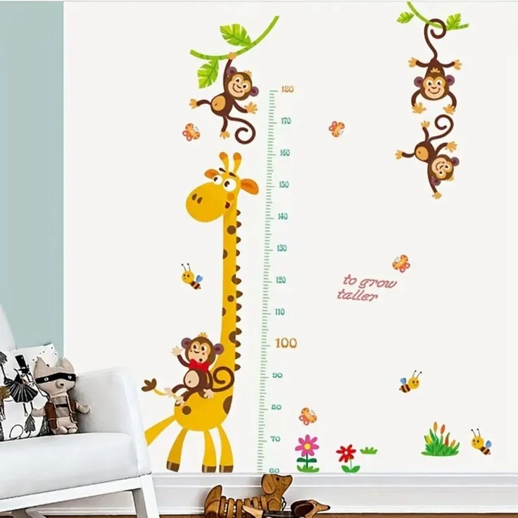 Montegoni Wandsticker Abnehmbarer Giraffen & Affen Cartoon Höhenmesser Wandaufkleber, Wasserdichter PVC Deko Aufkleber – Bild 5