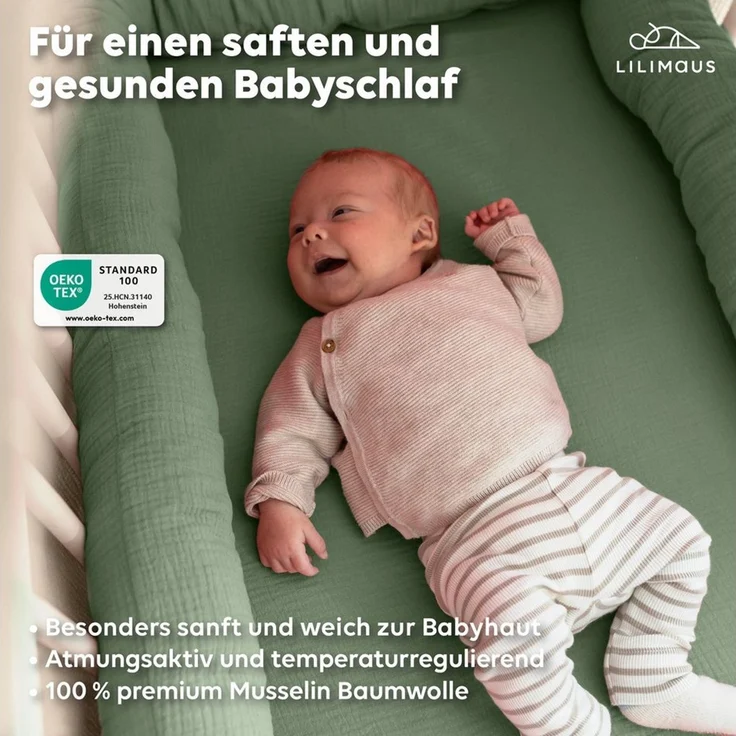 lilimaus Spannbettlaken Musselin Bettlaken Baby 60x120 & 70x140 mit Rundum-Gummizug, (1 Stück), weicher Musselin mit Rundum-Gummizug - sicherer Halt im Babybett – Bild 2