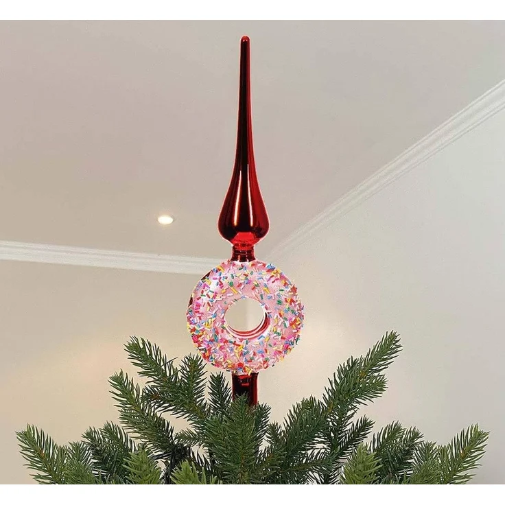 Christbaumspitze Donut Streusel Echt Glas Rot Weihnachtsbaumspitze 30cm – Bild 2